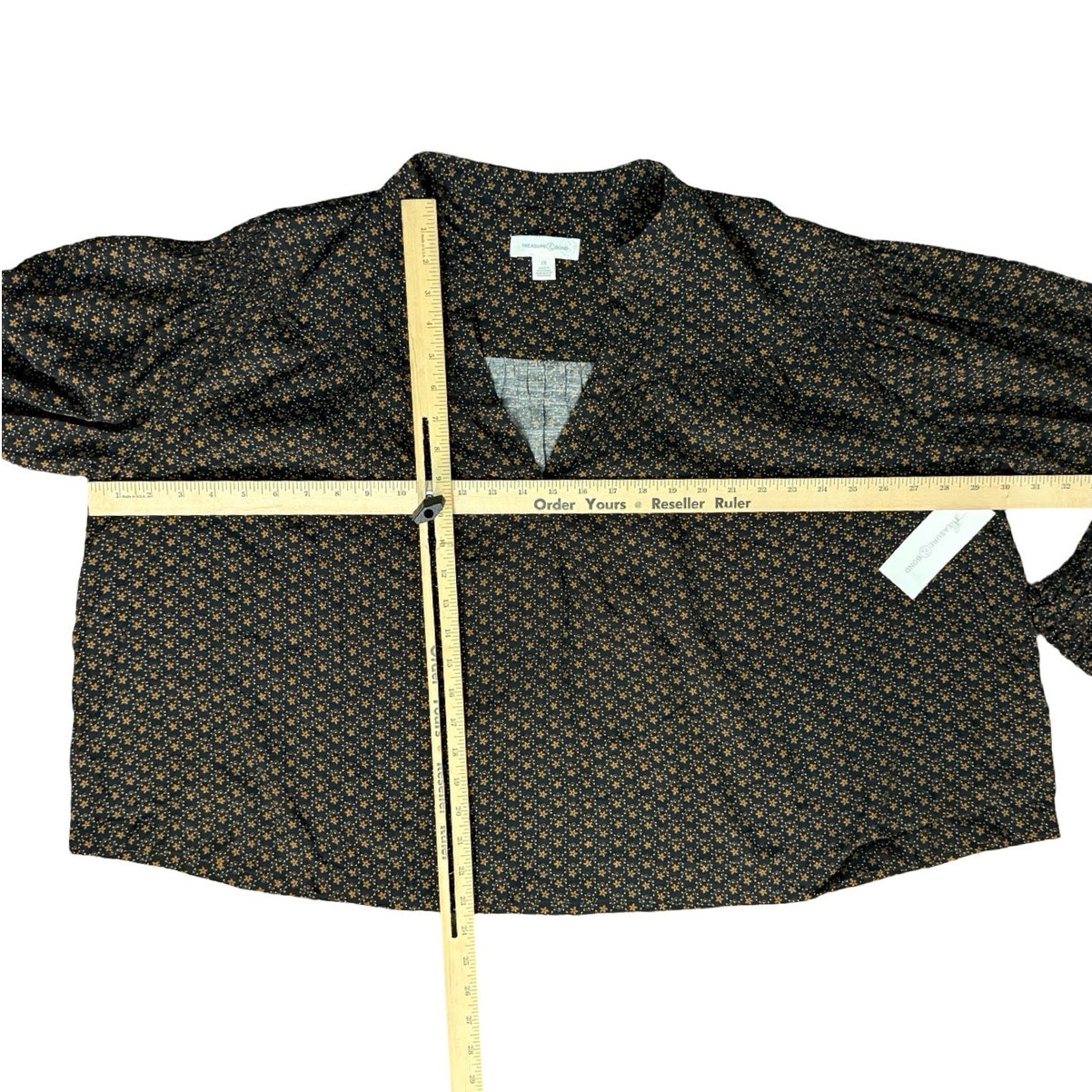 Treasure & Bond Brown Black Floral Blouson Sleeve Popover Blouse Size 1x New Tag — image 6 of 8
